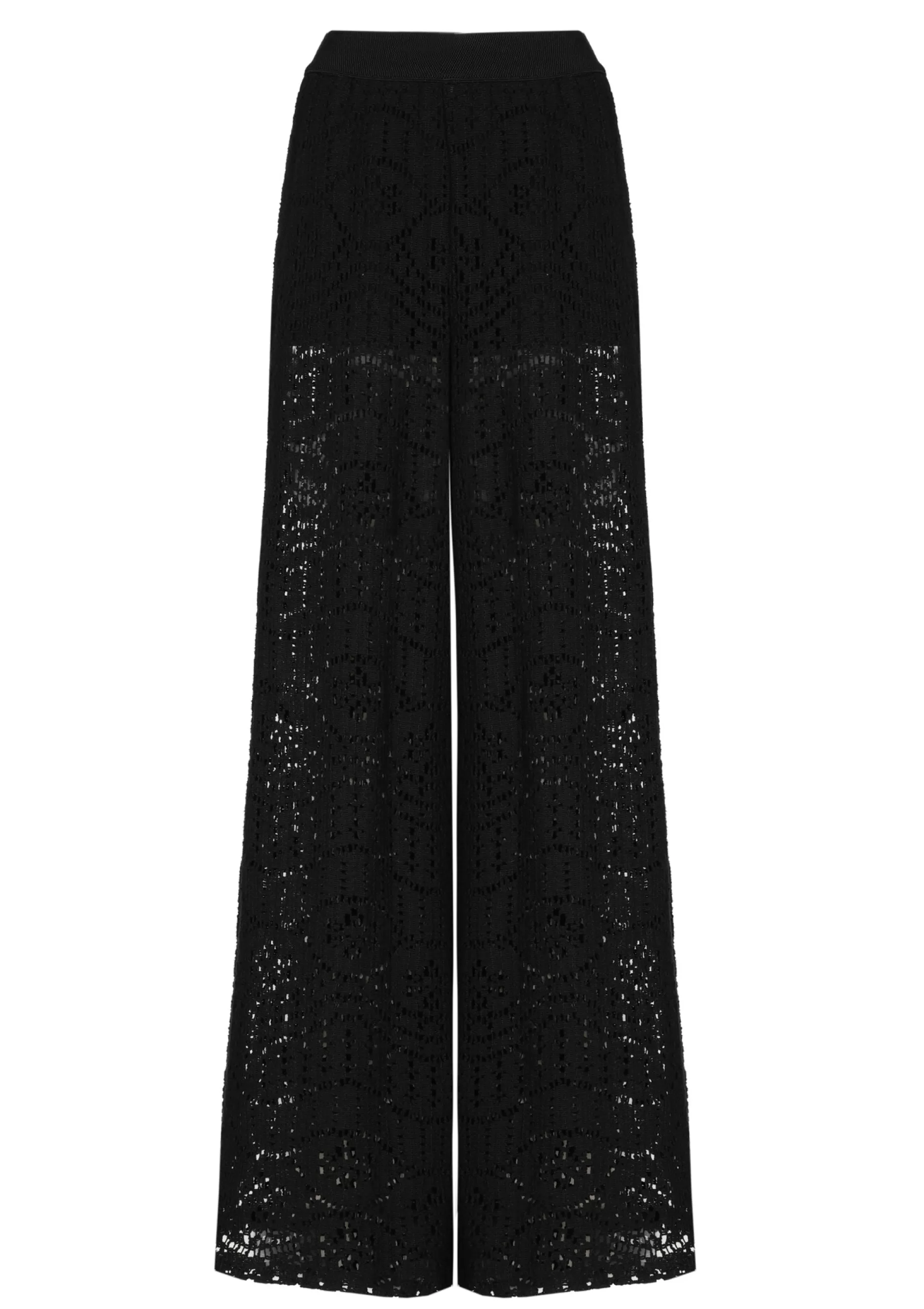Caroline Biss 1546-10 / Soepelvallende Broek In Crochet, Wijd Been, Normal Waist*Vrouwen Broeken