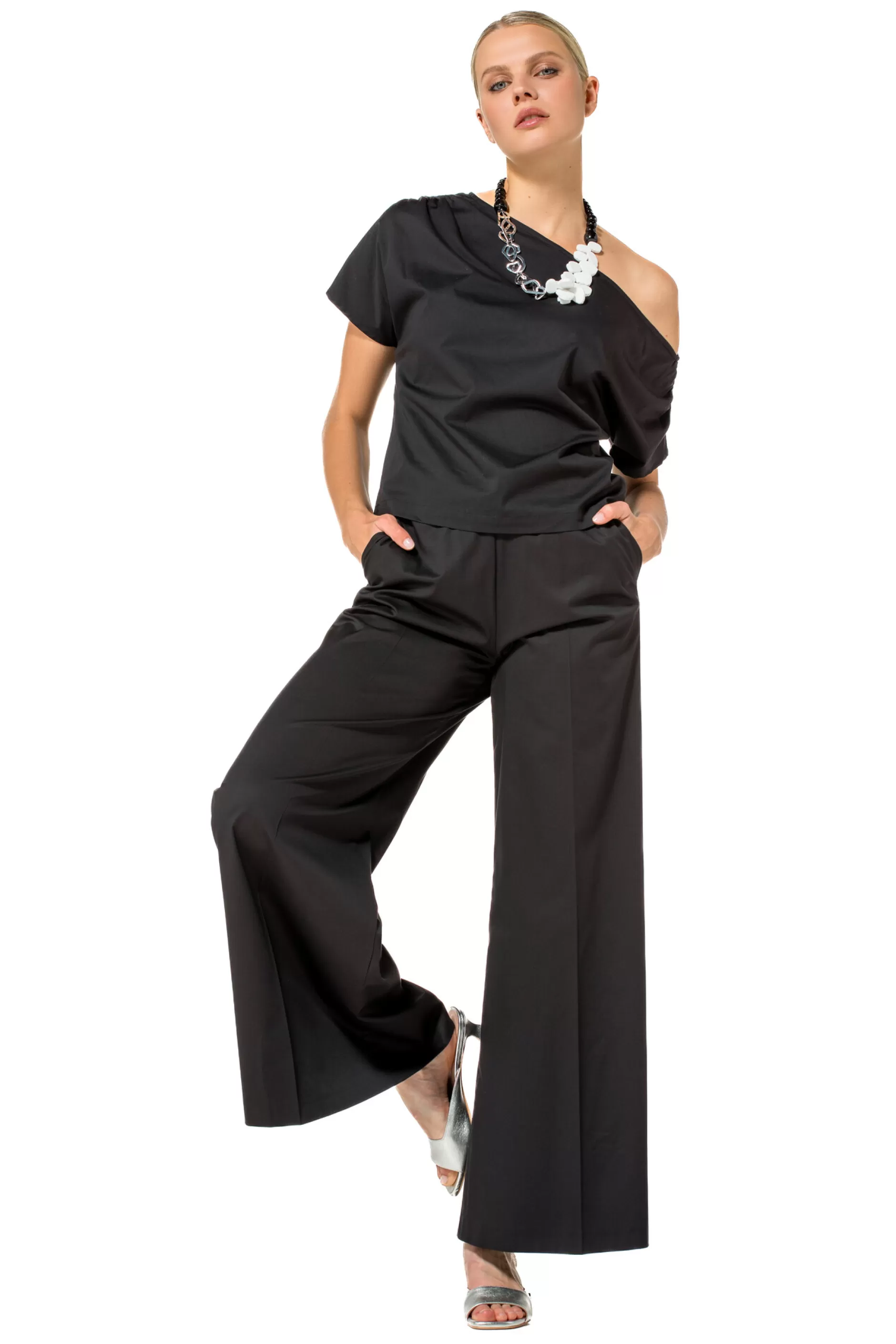 Caroline Biss 1569-10 / Comfortabele Wijde Broek In Katoen, Normal Waist*Vrouwen Broeken