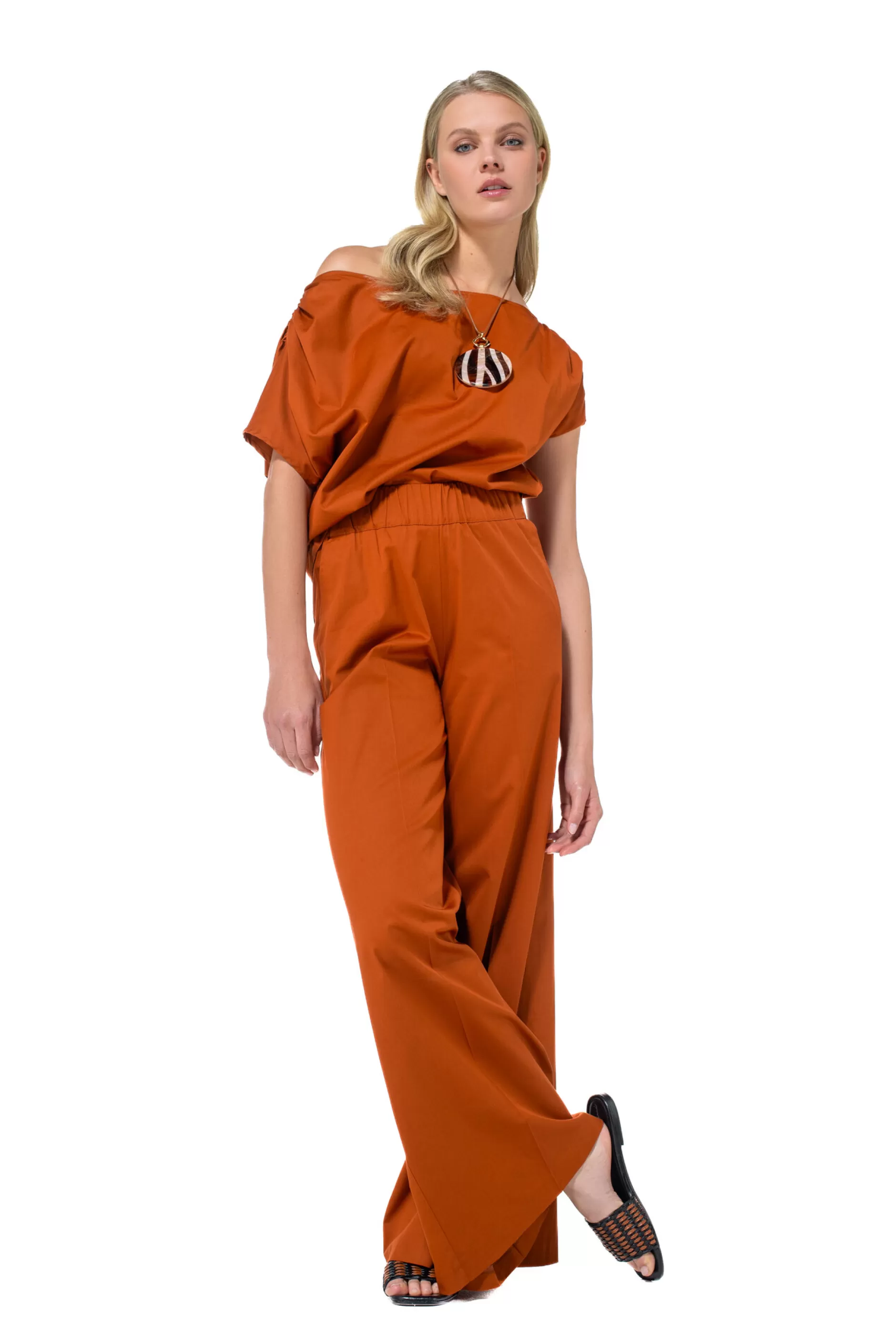 Caroline Biss 1569-35 / Comfortabele Wijde Broek In Katoen, Normal Waist*Vrouwen Broeken