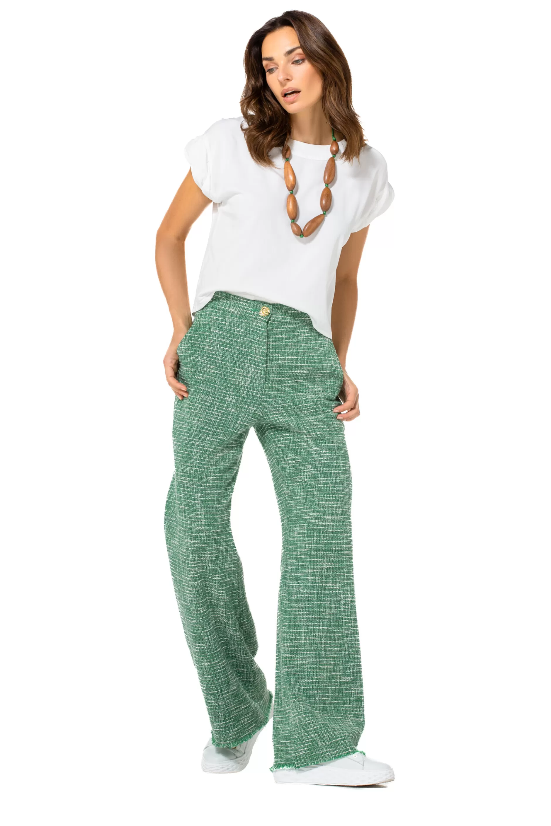Caroline Biss 1588-62 / Broek In Fijne Bouclette, Wijd Been, Normal Waist*Vrouwen Broeken